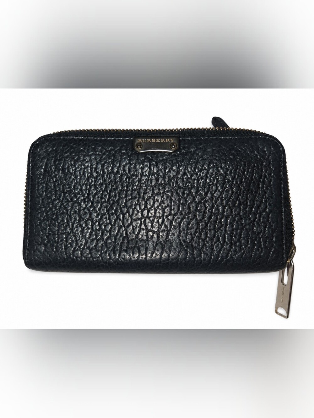 Burberry Black Pebbled Leather Zip Wallet
